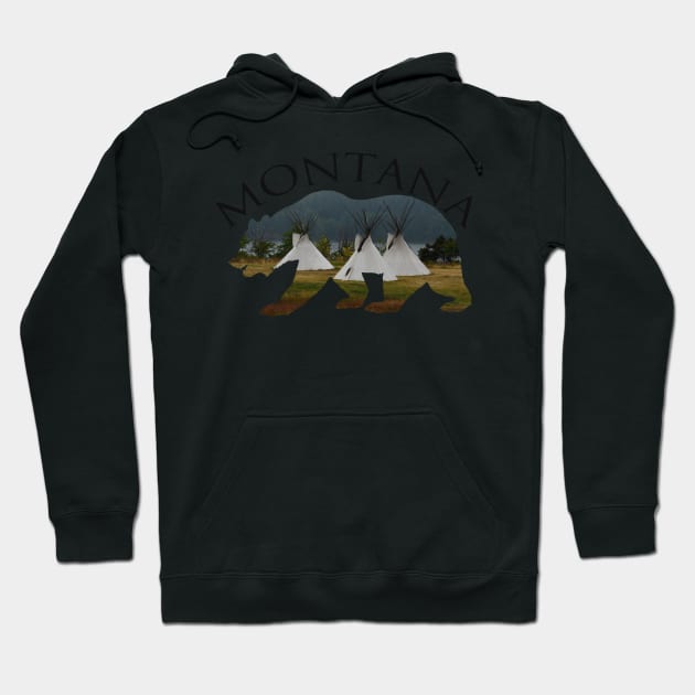 Montana - Grizzly and Teepees Hoodie by Whisperingpeaks